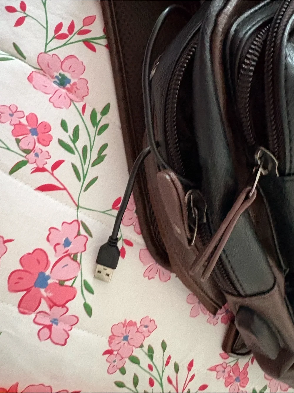 Men's Black and Brown Faux Leather Backpack